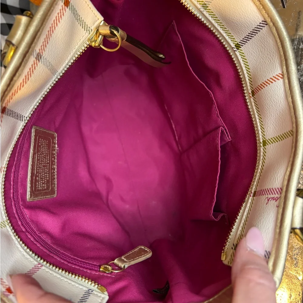 Coach White and Gold Plaid Tote - Picture 4 of 6